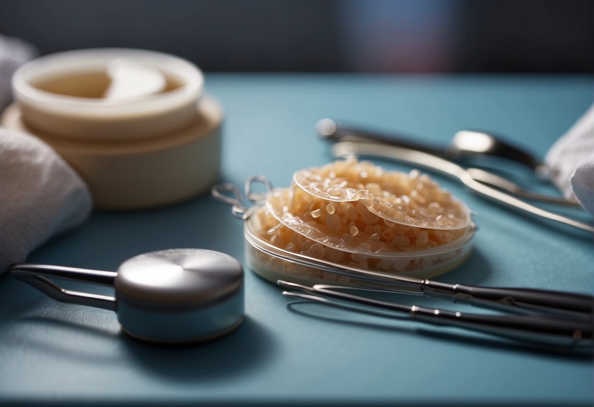 A skin graft process showing surgical tools and types of skin grafts