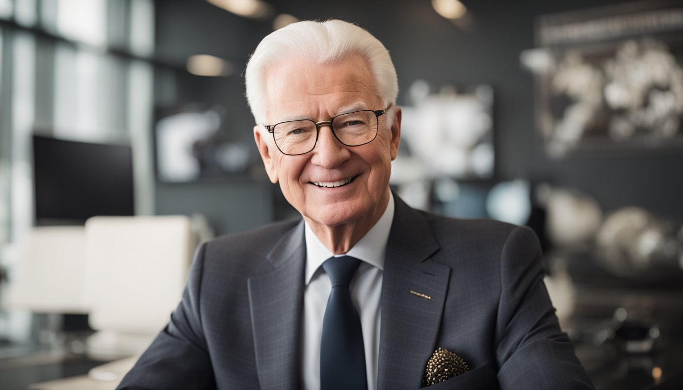 Bob Proctor's early life and career depicted through a series of milestones and achievements, leading to his impressive net worth
