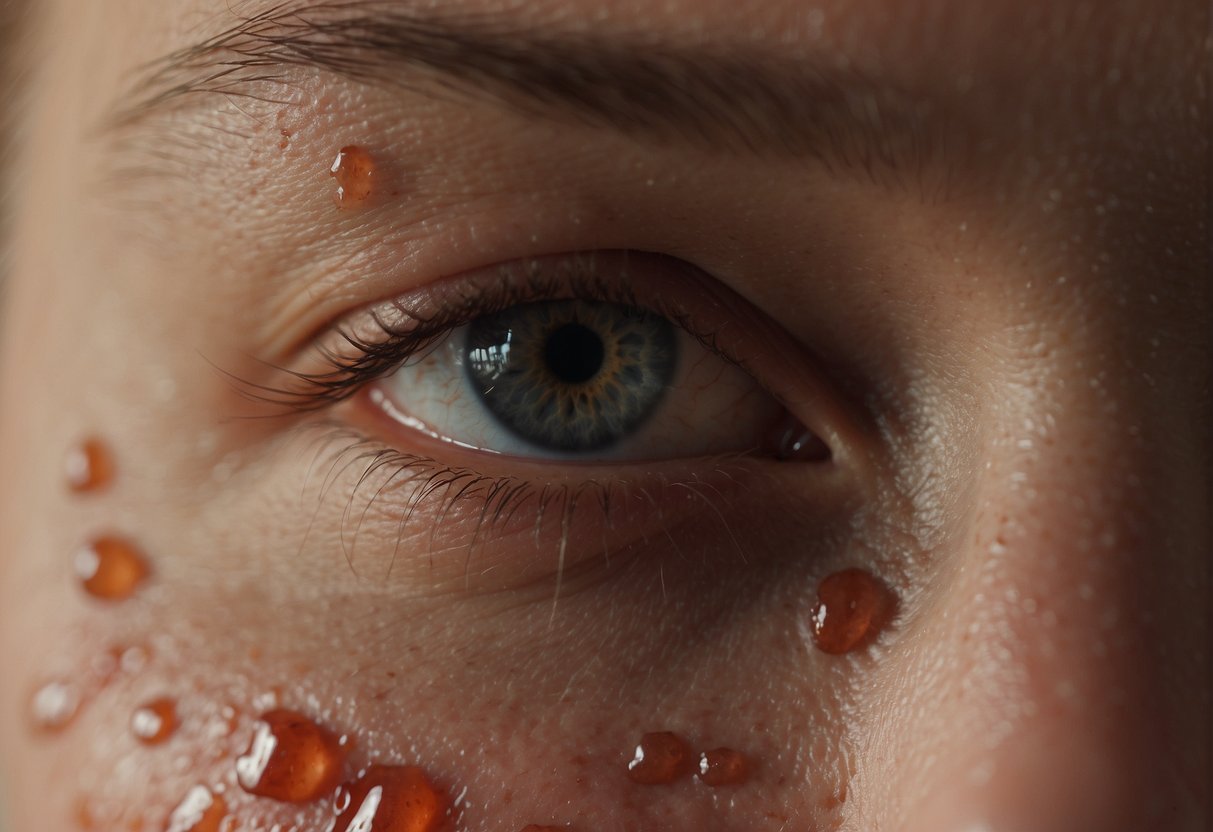 A red, inflamed patch of skin on the face with visible blood vessels and acne-like bumps