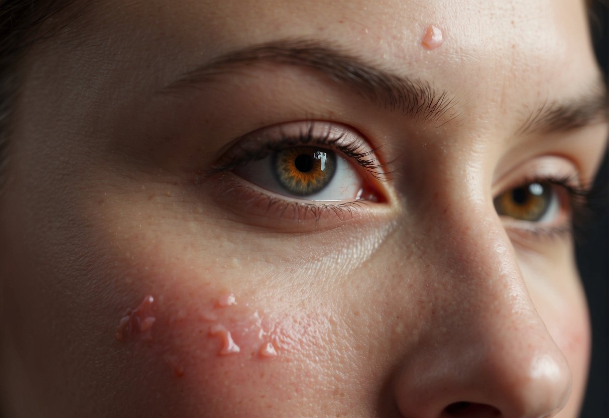 A red, inflamed patch on the skin, often on the face. It may have small, pus-filled bumps and visible blood vessels