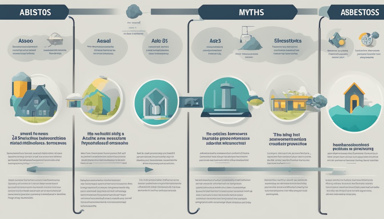 A clear and informative infographic showing the differences between common myths and facts about asbestos exposure, with visual representations and concise text