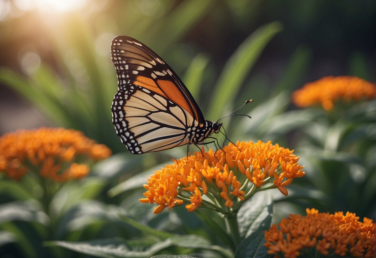 Butterfly milkweed being planted in rich soil, watered, and maintained with care in a garden setting