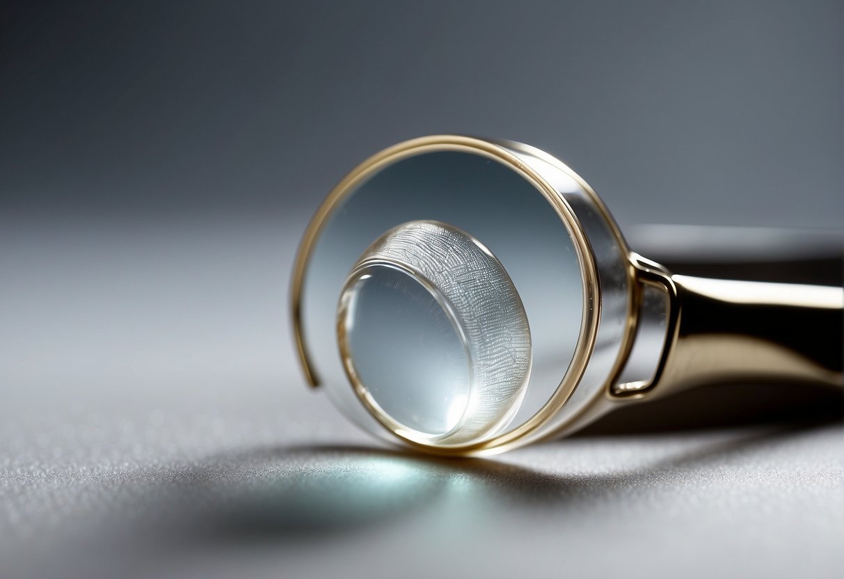 Transparent nails on a clean, white surface with a magnifying glass highlighting the nail structure