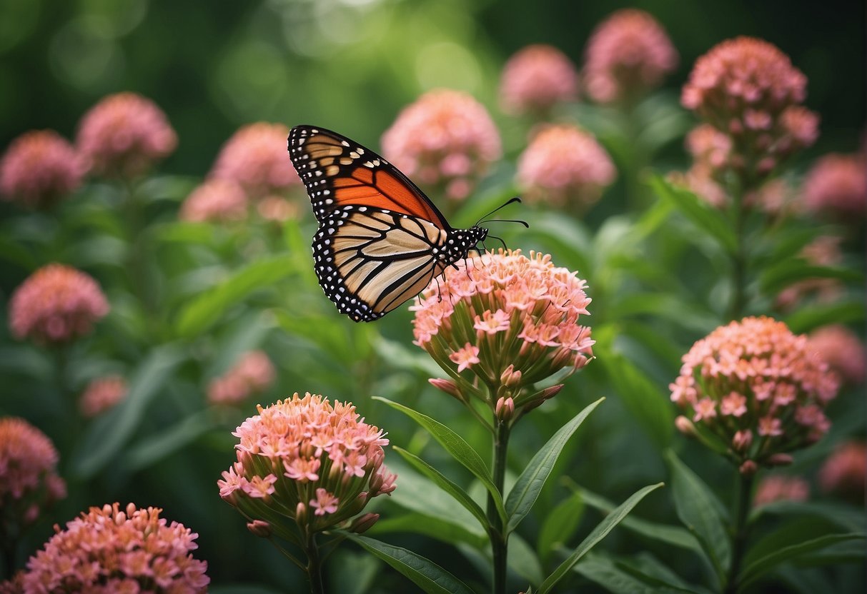 Pink butterfly milkweed flowers stand out against green foliage, as curious onlookers ponder the reason behind their unique color
