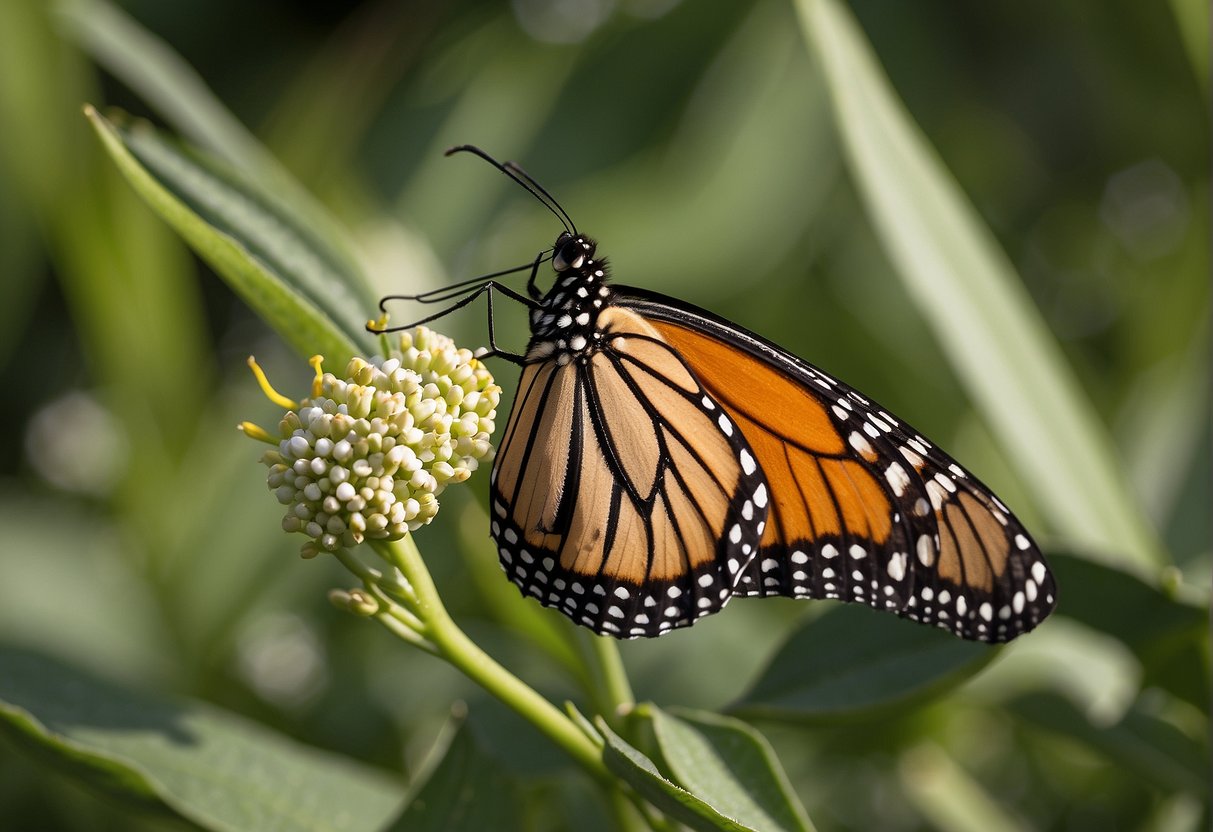 The monarch butterfly lays its eggs on the milkweed plant, which serves as the sole food source for its caterpillars. This intricate relationship highlights the dependency between the two species