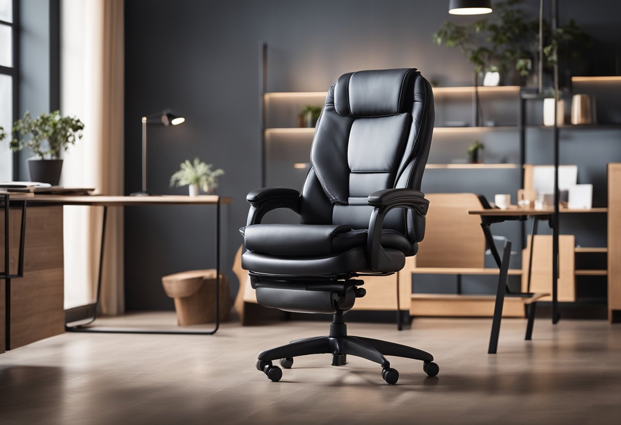 A senior-friendly chair with adjustable height and lumbar support, featuring rounded edges and non-slip feet for safety and comfort