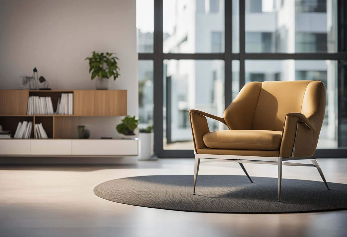 A modern, sleek armchair seamlessly blends into a contemporary living room, showcasing innovative design and senior-friendly features