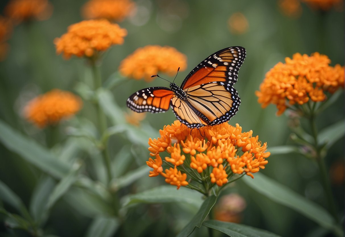 Butterfly milkweed blooms in summer, with vibrant orange flowers attracting butterflies