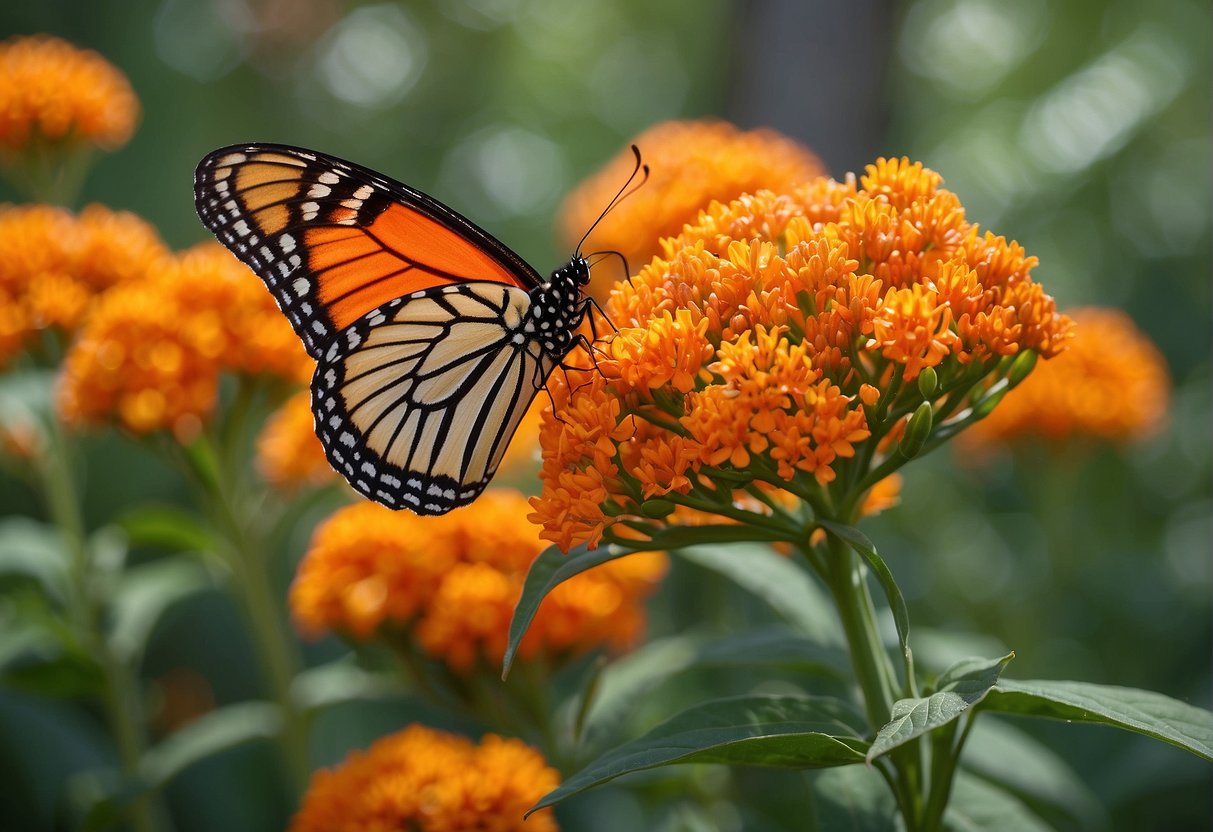 Butterfly milkweed grows tall, reaching up to 2-3 feet in height. Its vibrant orange flowers bloom in clusters, attracting butterflies with its nectar. The plant's narrow, lance-shaped leaves provide a striking contrast to the colorful bloss