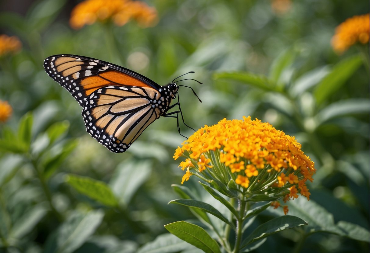 A garden with milkweed and host plants in zone 5, attracting monarch butterflies