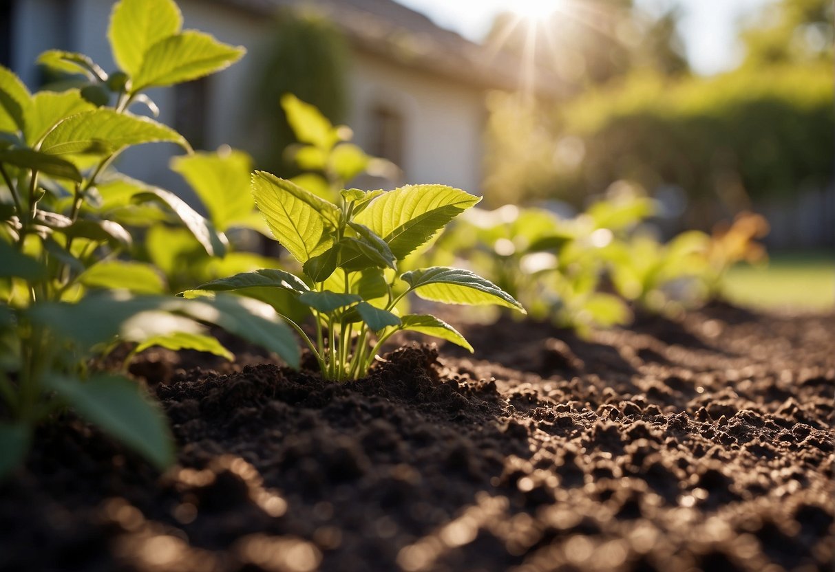 A sunny backyard with well-drained soil and partial shade, ideal for planting beautyberry shrubs