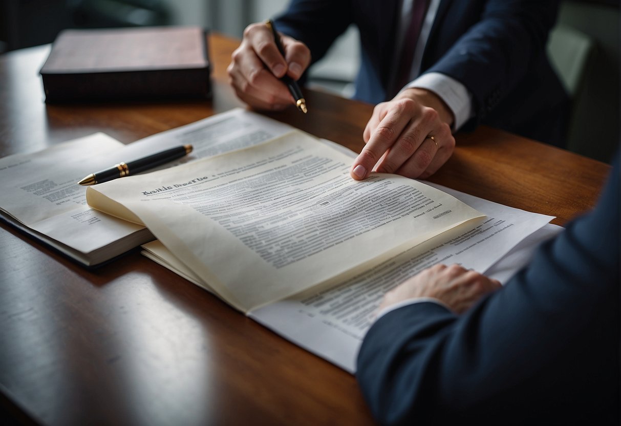 A lawyer reviewing legal documents for a defamation lawsuit