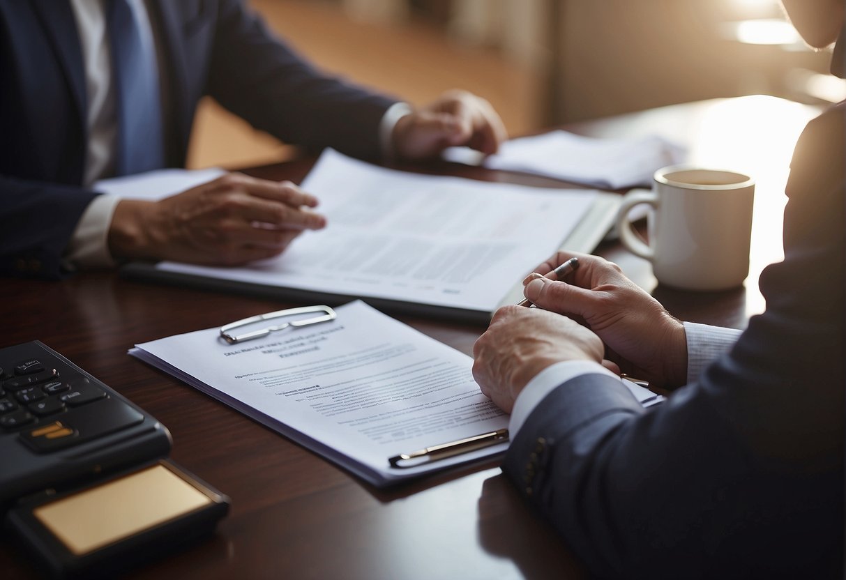 A person receiving medical treatment after an accident, surrounded by legal documents and a supportive lawyer