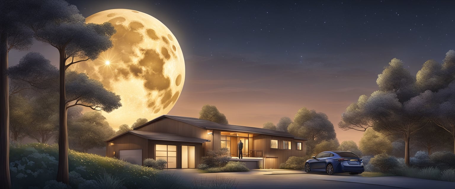 The moon shines down on a career-focused individual, illuminating their ambitions and drive. The 10th house glows with lunar energy, symbolizing the influence of emotions and intuition on professional success