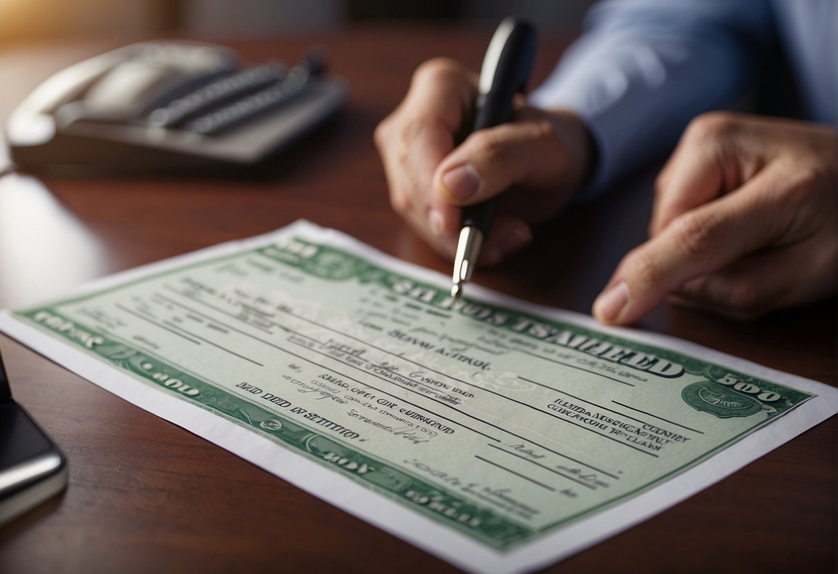 A person receiving a settlement check from an insurance company for personal injury claim