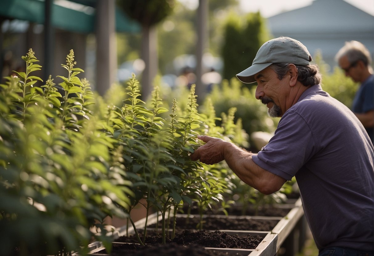 A person buys American beautyberry plant at a garden center. They carefully plant it in their backyard garden, watering and tending to it