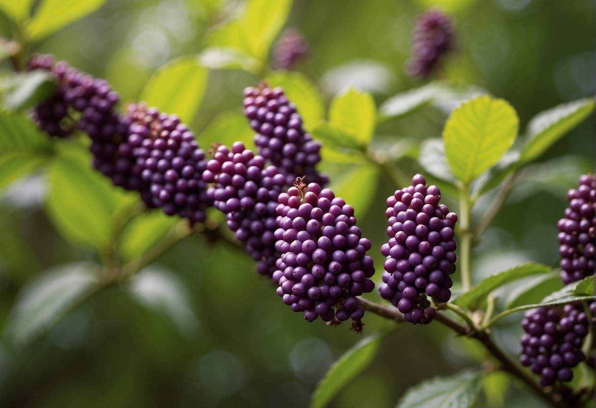 American beautyberry grows in forest edges and open woodlands, often in sandy or well-drained soils. It can be found in the southeastern United States