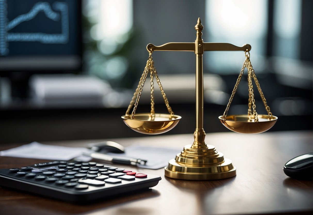 A scale balances economic and non-economic damages, symbolizing the assessment and calculation of personal injury compensation. Graphs and charts surround the scale, representing the complexities of determining damages