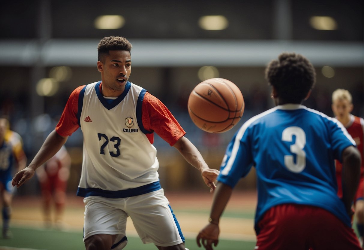 Players compete in soccer and basketball. Soccer requires more physicality and endurance, while basketball demands more agility and precision. Both sports involve teamwork and strategy