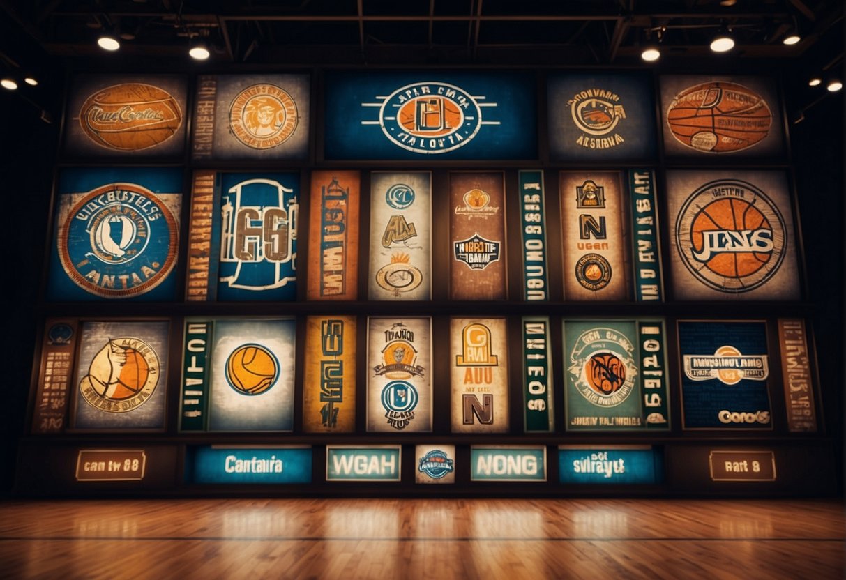 In 1960, there were only 8 NBA teams. This scene could depict a basketball court with 8 team logos on the scoreboard