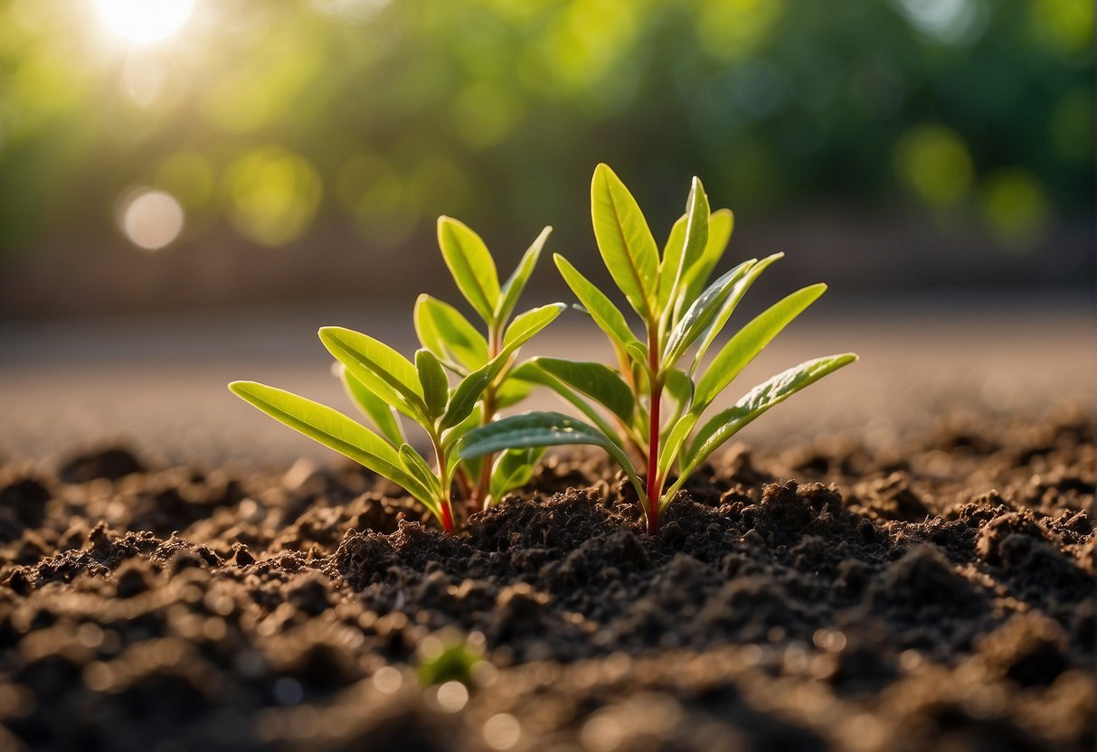 Firebush being planted in well-drained soil, receiving full sun. Regular watering and pruning for healthy growth