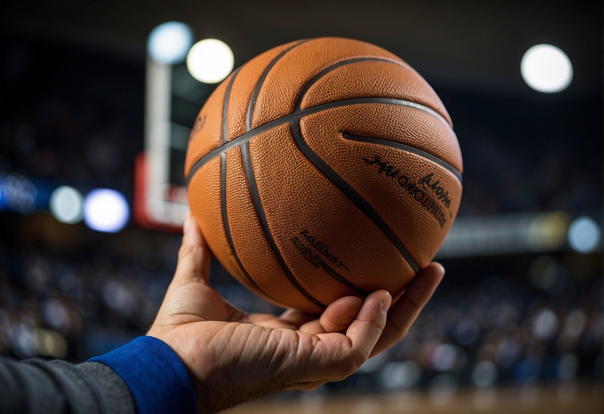 A basketball resting on a player's palm while their fingers are underneath it, indicating a carrying violation