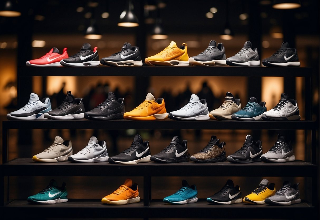 A display of popular basketball shoe brands and models, with a focus on their suitability for running