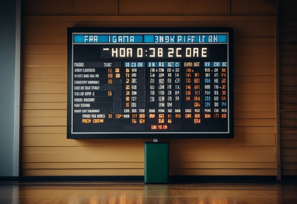 A basketball scoreboard shows the lowest NBA game score over time, with a clear comparison between different scoring periods