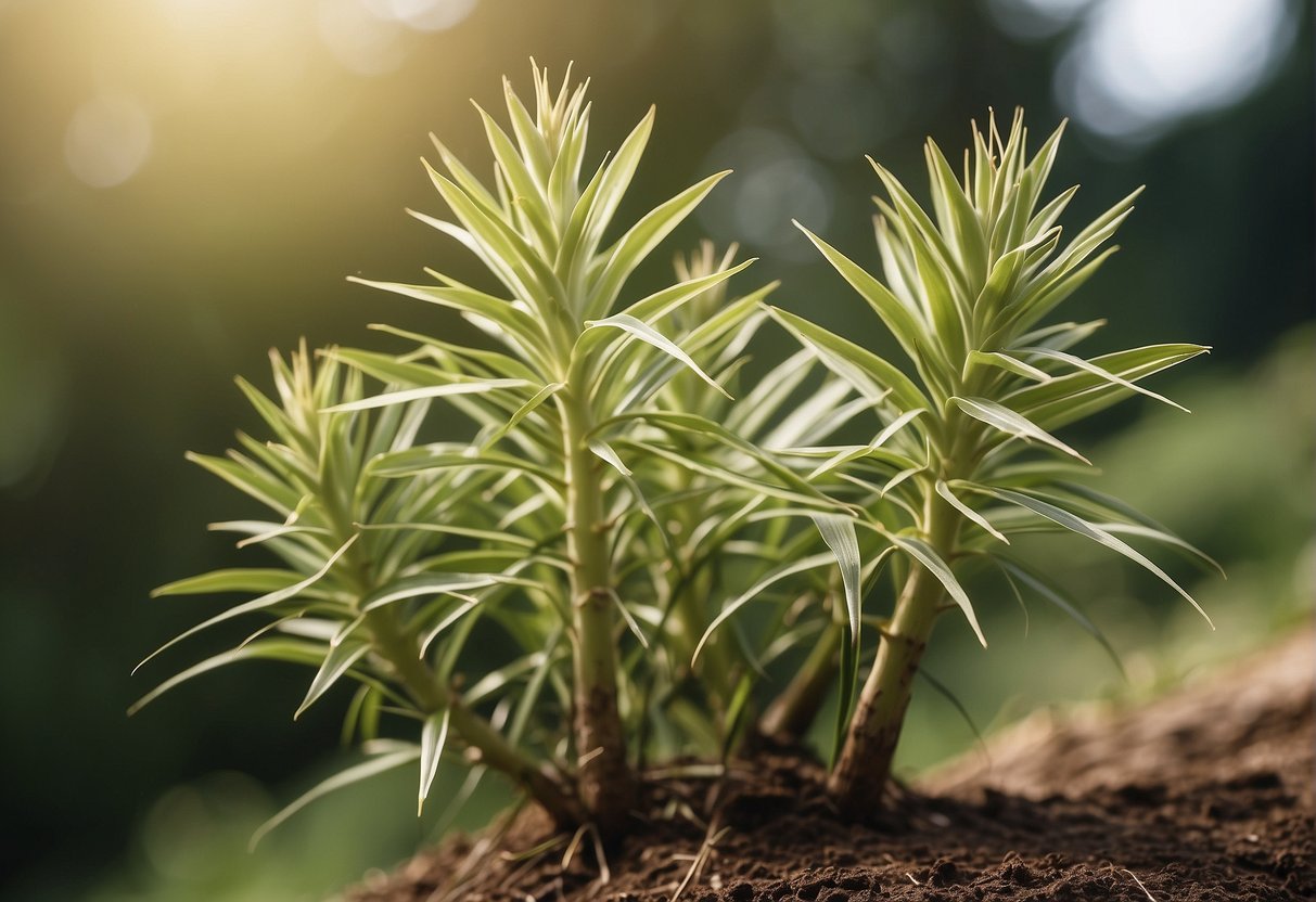 Yucca extract enhances plant growth, reducing stress and improving nutrient uptake. It can be depicted through healthy, vibrant plants with strong roots and lush foliage