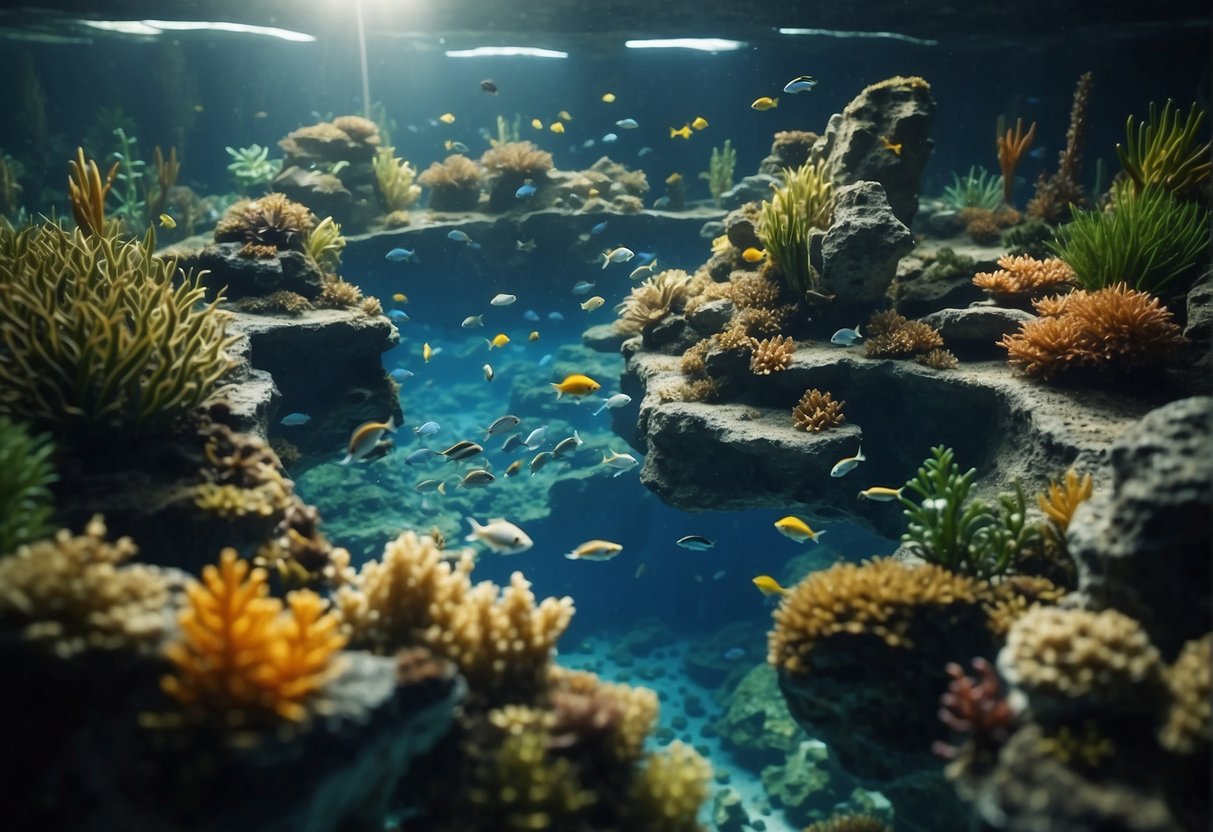 An aerial view of an aquarium with various aquatic creatures swimming in March 2024