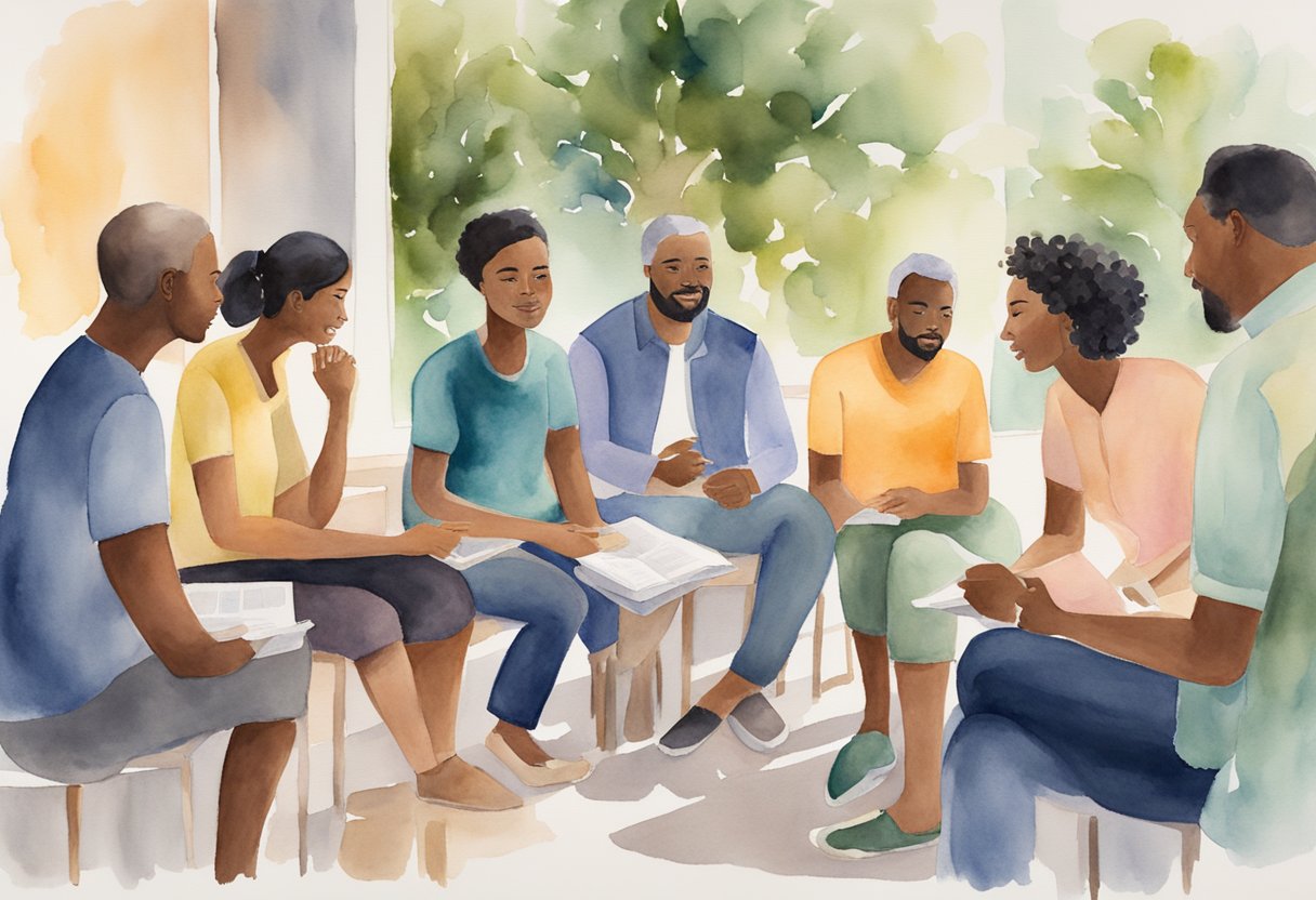 A group of diverse individuals engage in meaningful conversations, displaying empathy and understanding in different settings such as work, home, and social gatherings