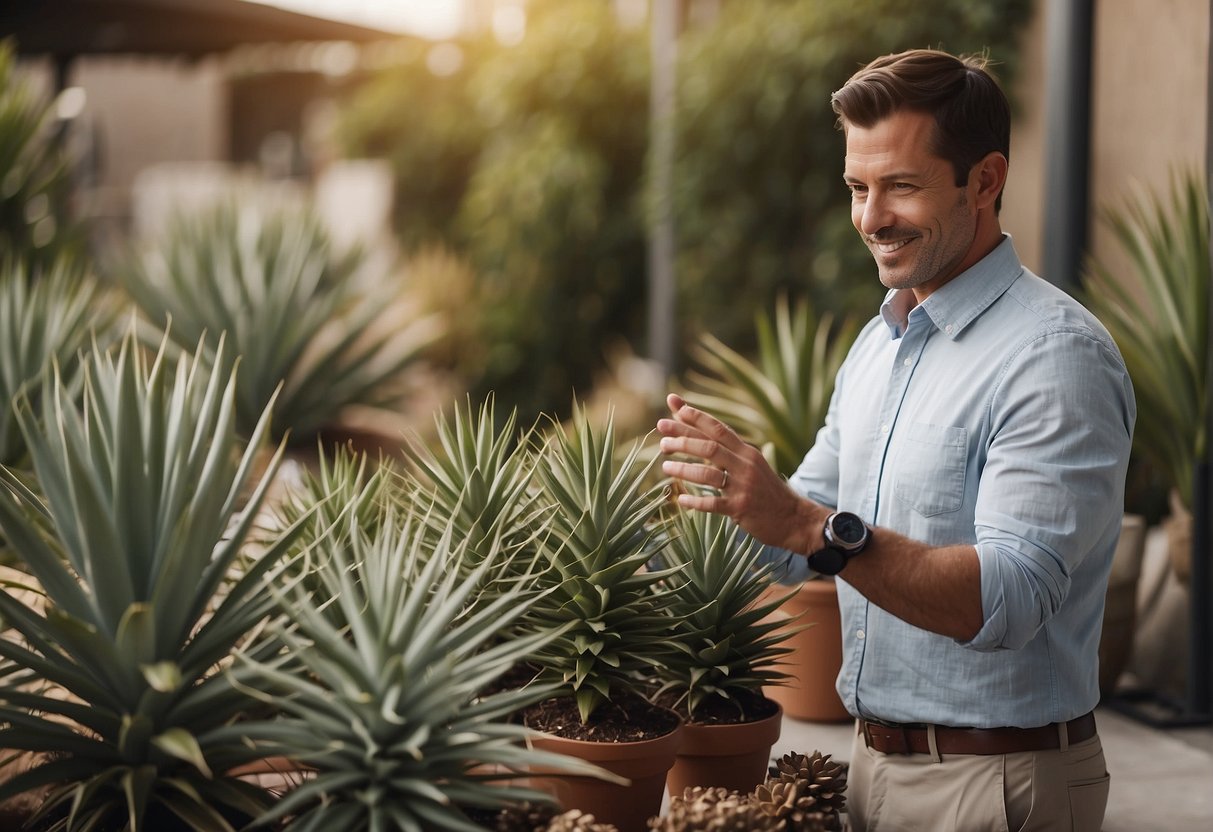 A customer service representative answering questions about ordering yucca plants