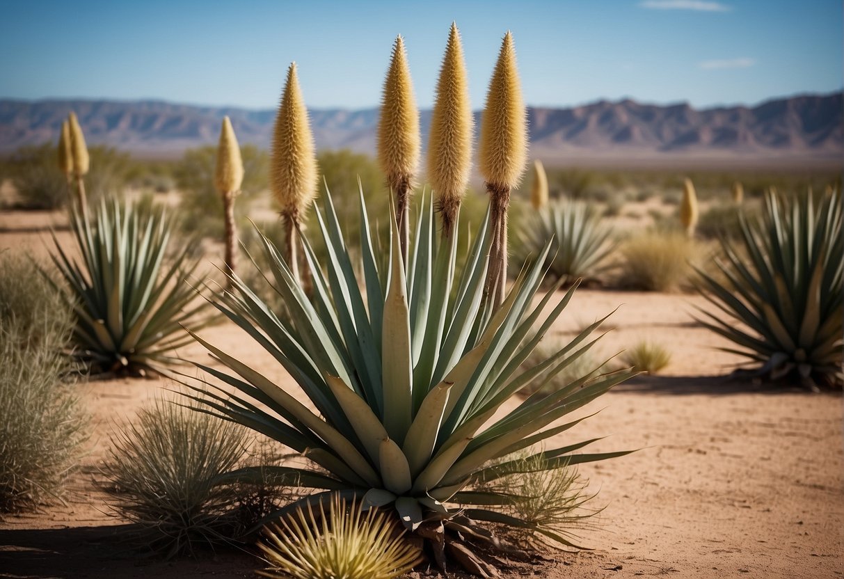 Yucca plants thrive in the arid landscape of Roswell, New Mexico. The tall, spiky leaves reach towards the sky, while the sturdy trunk provides a strong foundation for the plant. The sandy soil and dry climate are perfect for