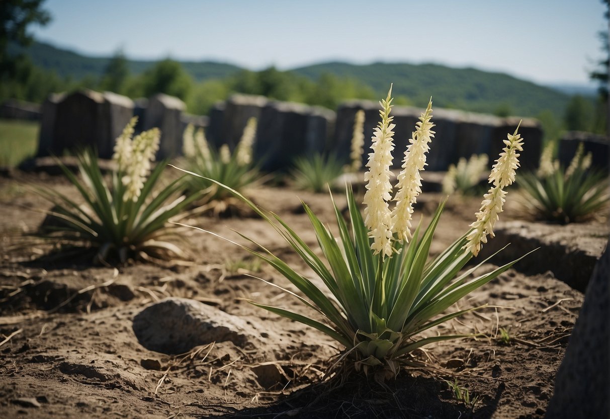 Yucca plants being uprooted and removed from a cemetery in West Virginia to prevent regrowth