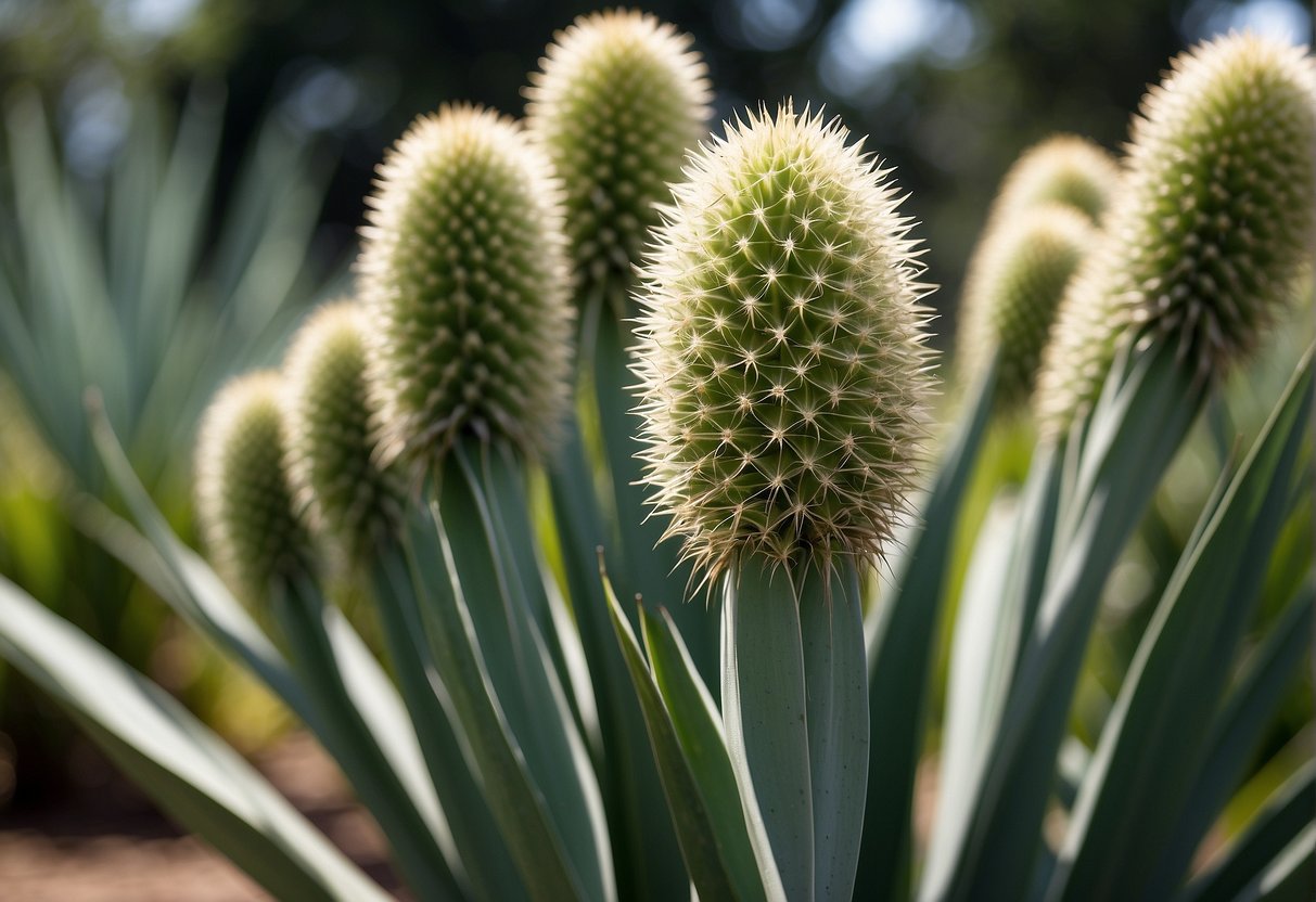 A group of yucca plants with long, slender leaves resembling tentacles, reaching out in all directions from a central base