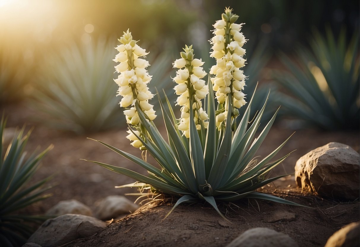 Yucca plants with bulbs around the flowers
