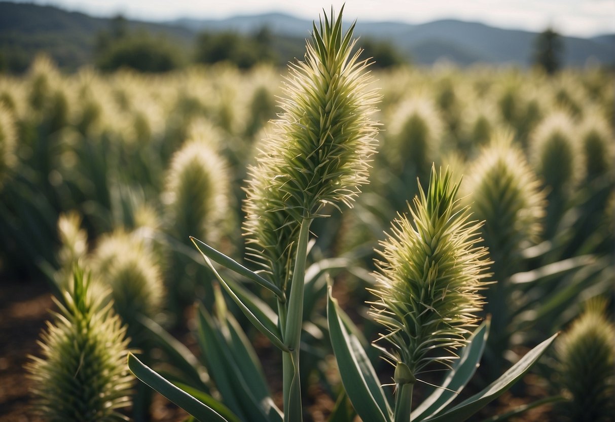 Yucca plants being sprayed with herbicide in a pasture