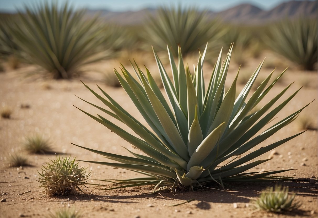 Yucca plants shoot up from the desert floor, their long, sword-like leaves unfurling and reaching towards the sky in a rapid burst of growth