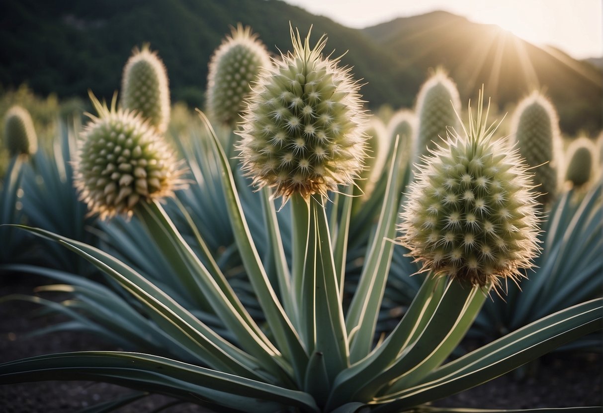 A group of yucca plants with octopus-like tentacles swaying in the wind