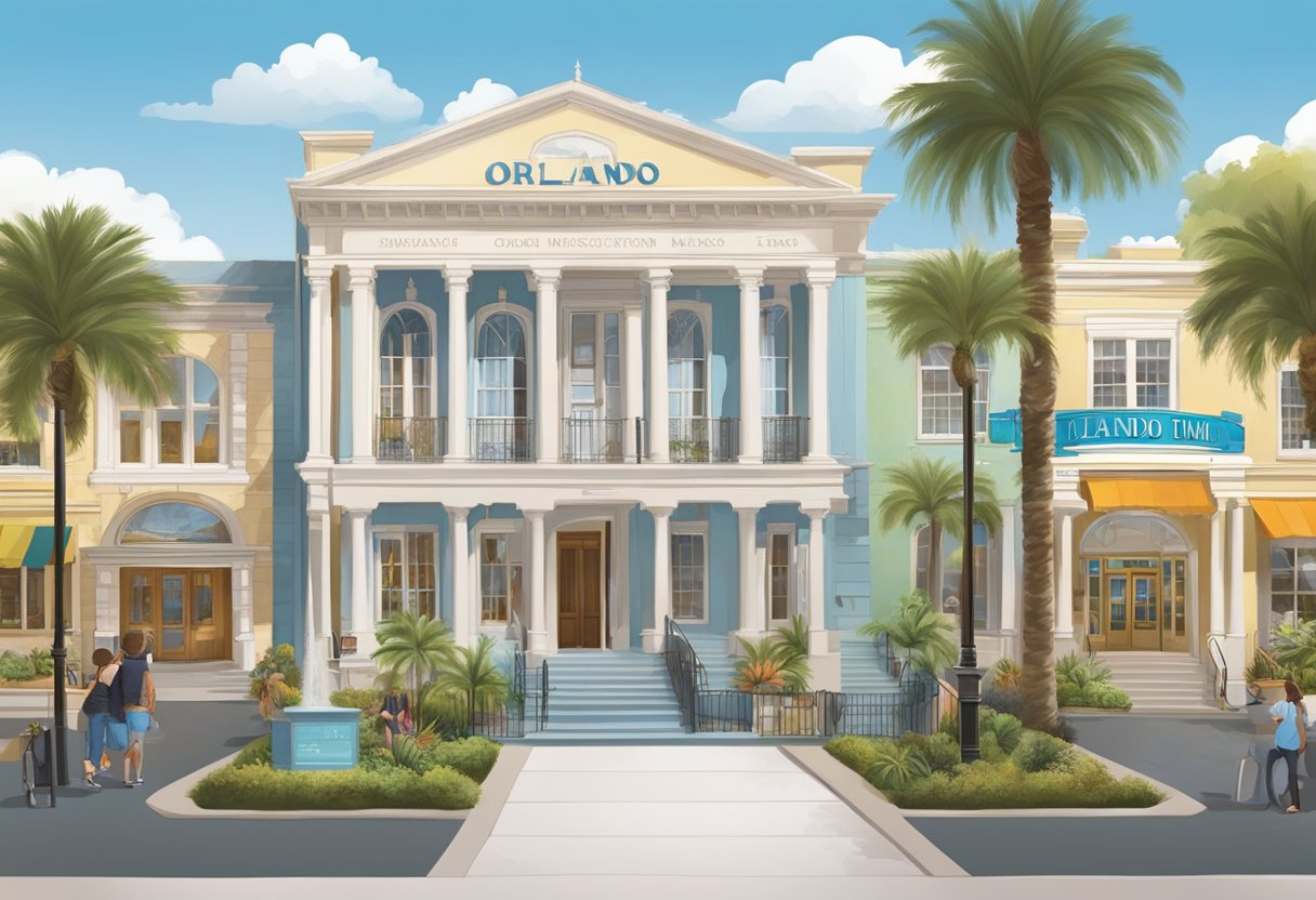 The scene showcases various Orlando museums with no admission fee, highlighting their exterior architecture and prominent signage