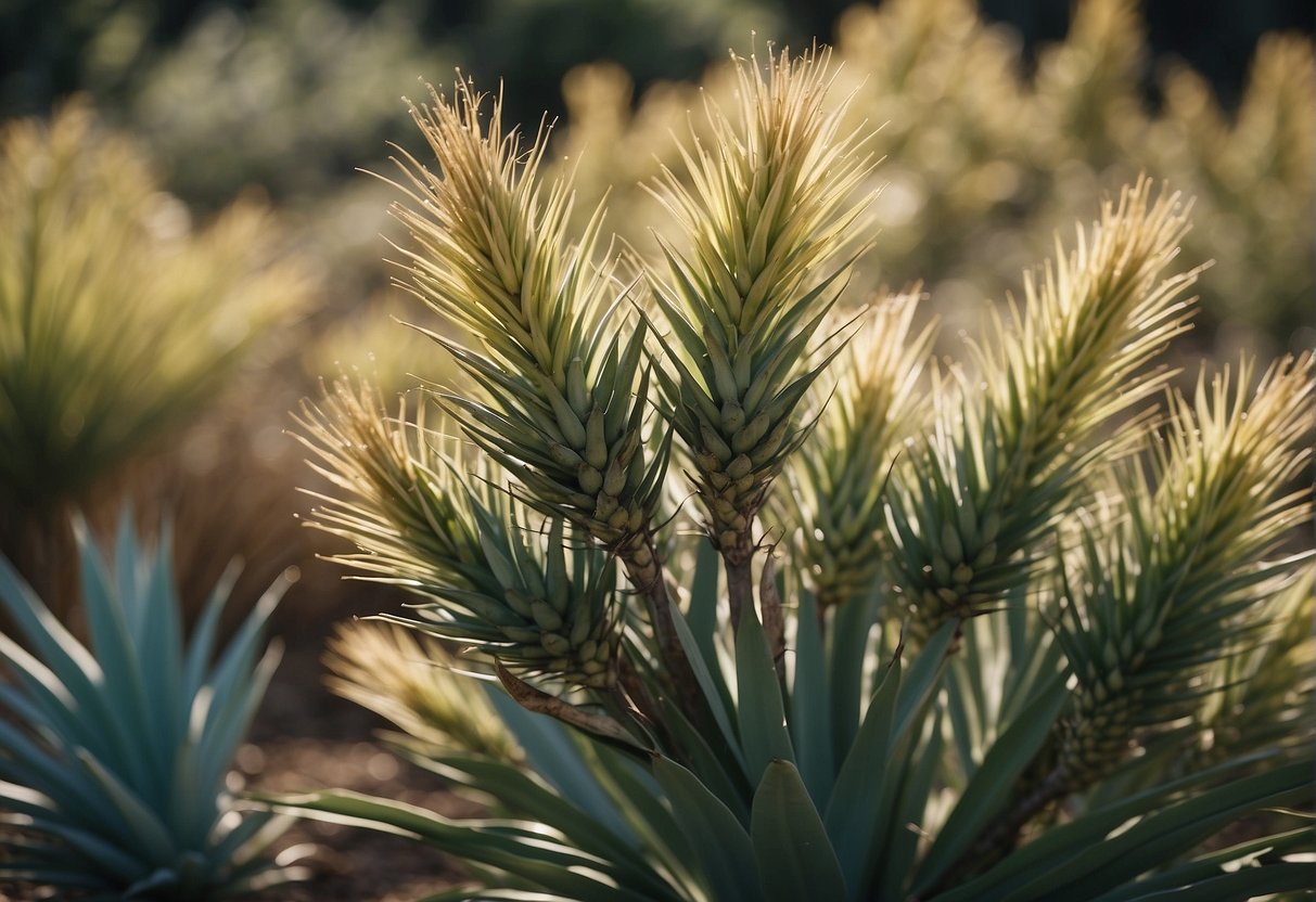 Yucca plants being sprayed with chemical herbicide, wilting and dying