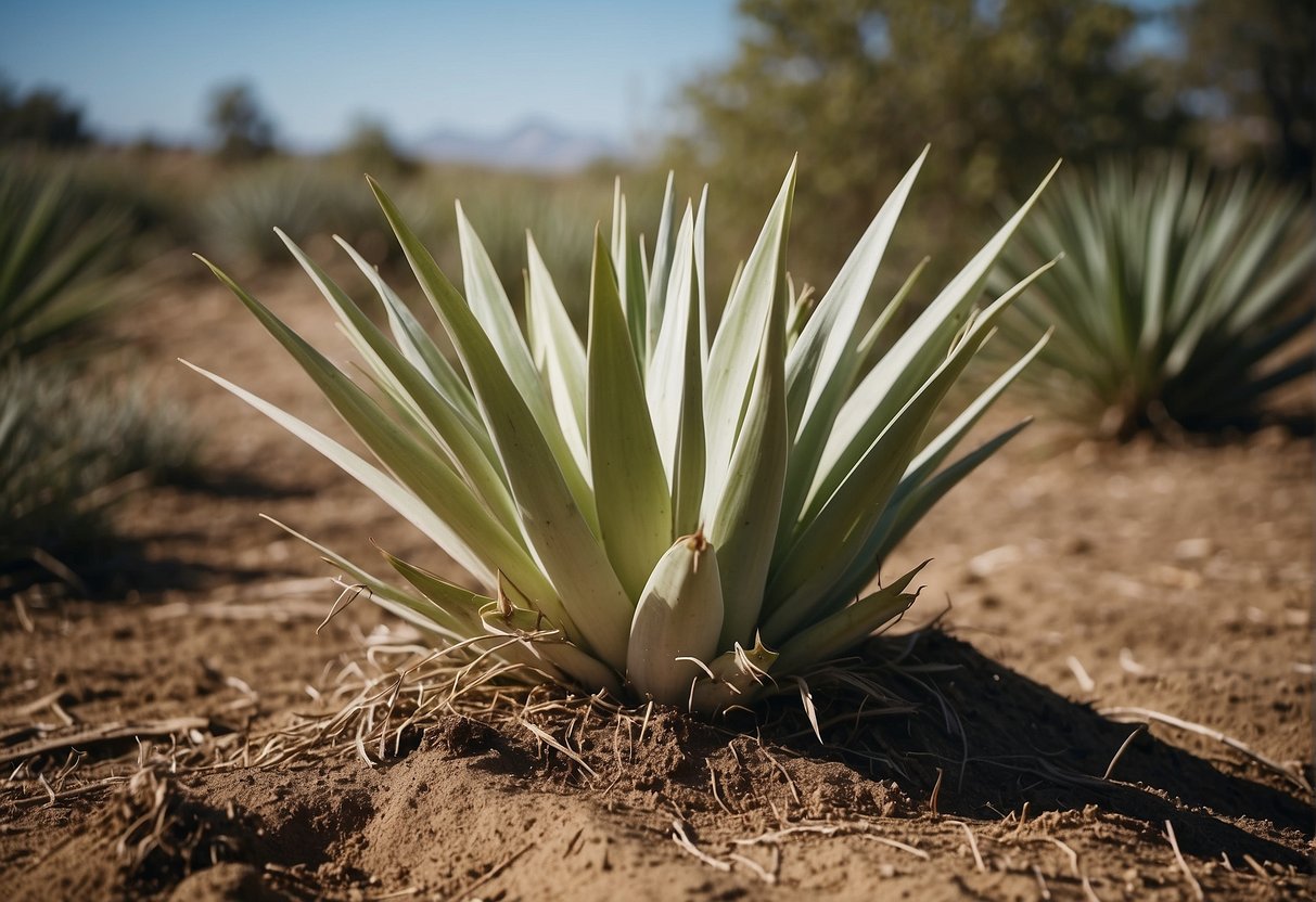 Yucca plants being carefully uprooted and cut for medicinal use