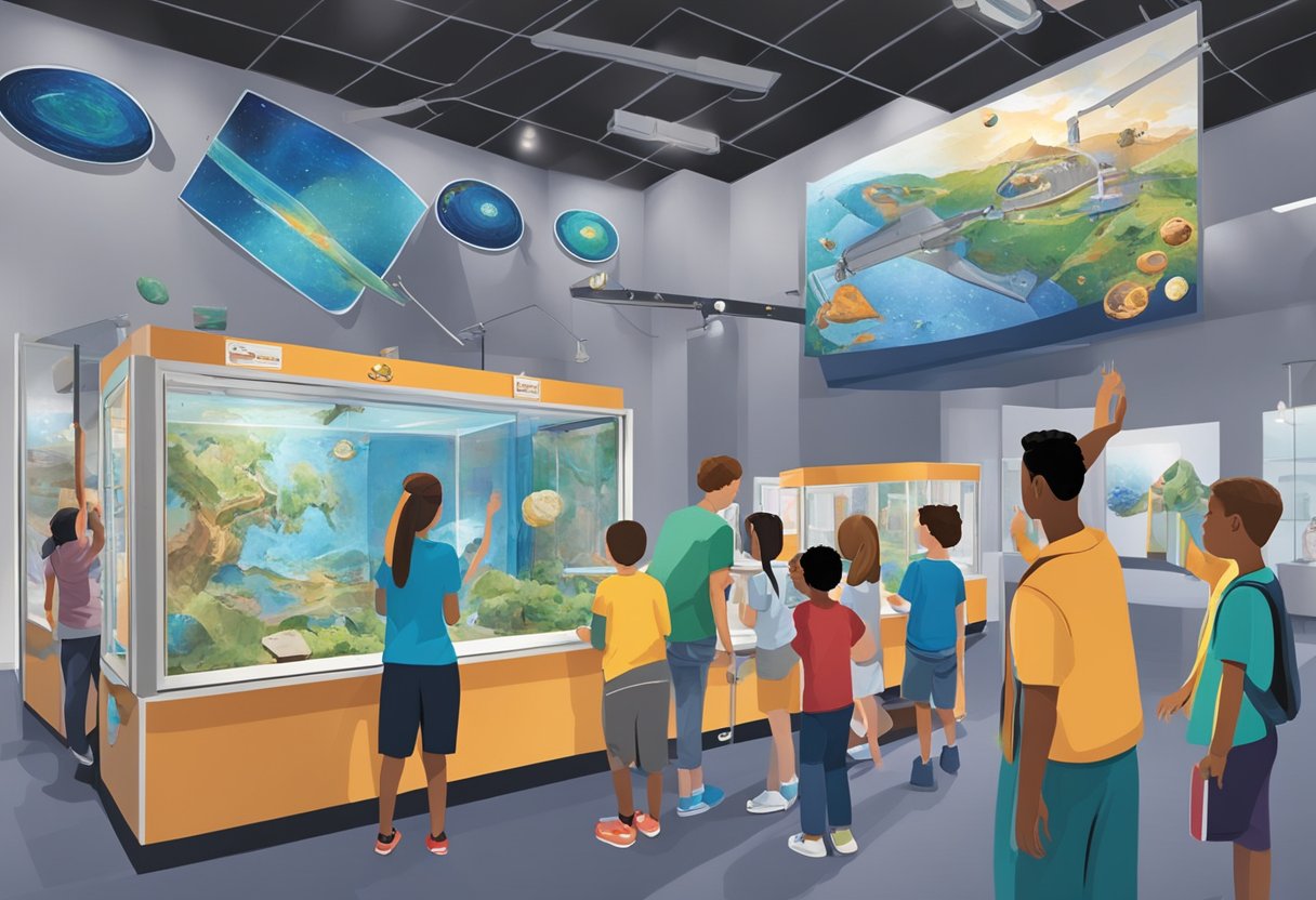 Visitors explore interactive exhibits at the Educational Opportunities science museum in Orlando. Displays feature hands-on activities and engaging demonstrations