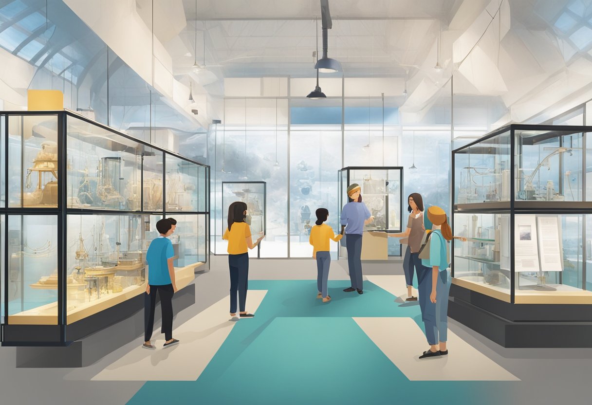 Visitors interact with hands-on exhibits, learning about scientific principles. The museum's transparent displays showcase the inner workings of various experiments and inventions