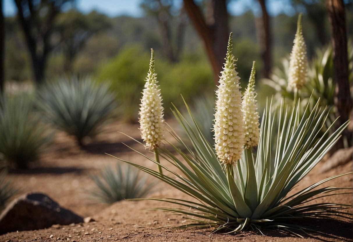 The yucca, onion, and multiflora rose plants display their ancestral traits in a natural setting, showcasing their primitive characteristics