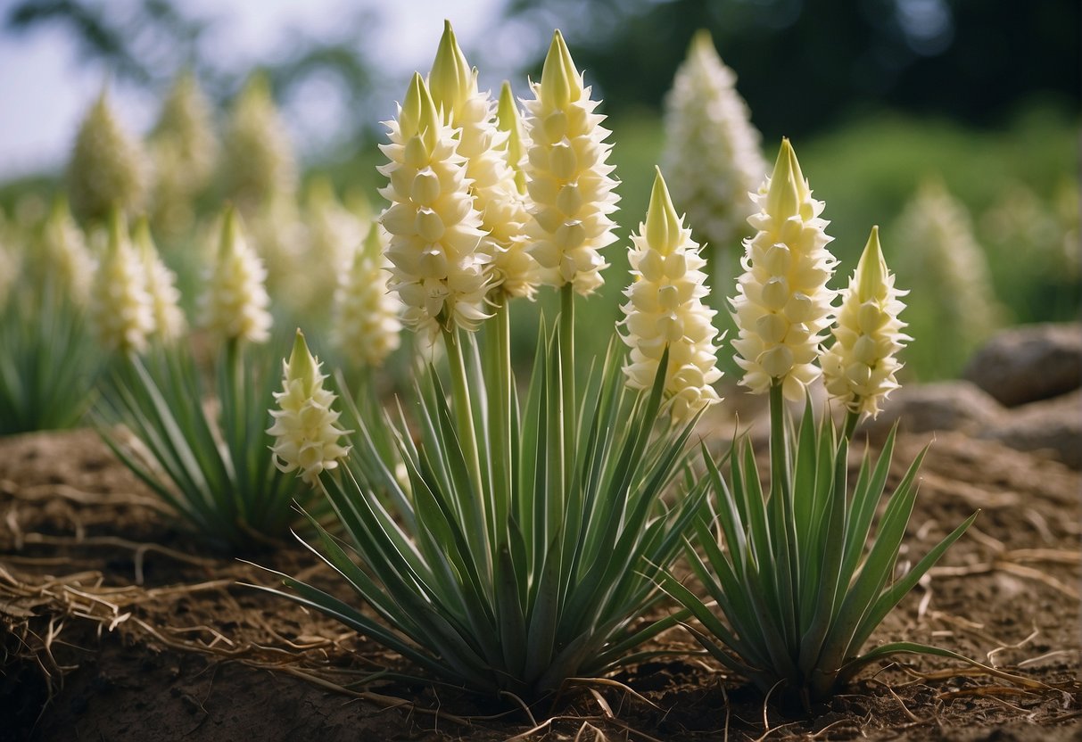 Yucca, onion, and multiflora rose exhibit plesiomorphic traits in their leaf structure, flower arrangement, and root system