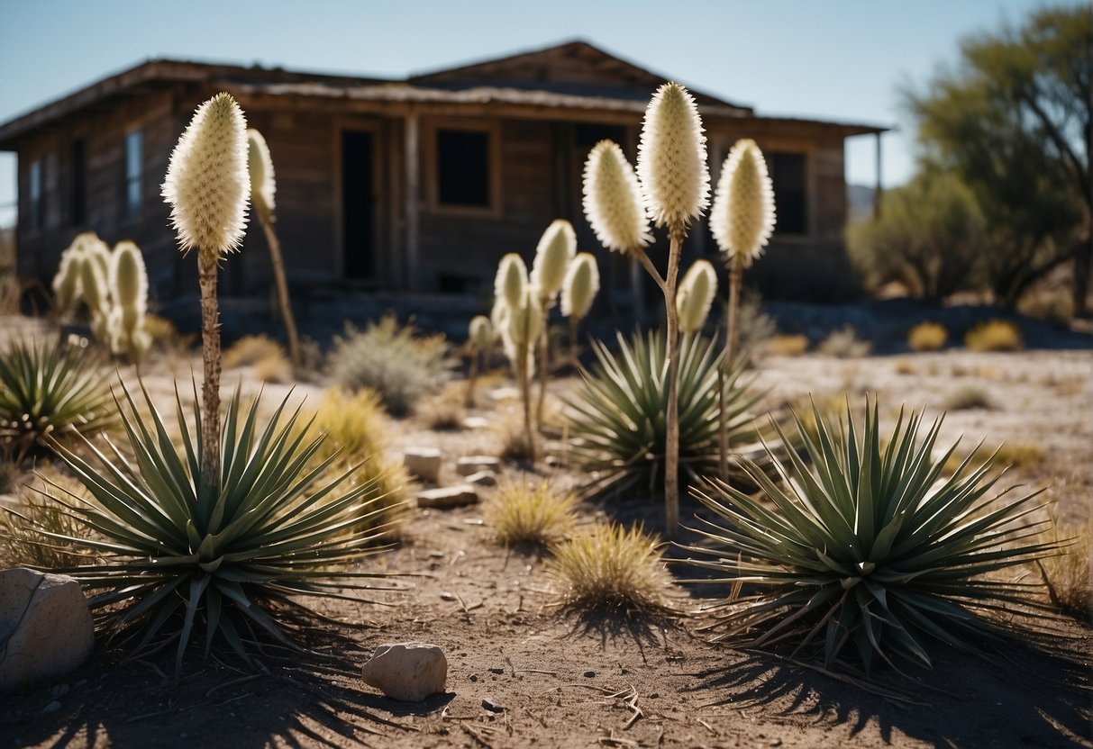 Yucca plants thrive at abandoned homesites, symbolizing resilience and endurance. Their presence signifies the historical significance of these old dwellings