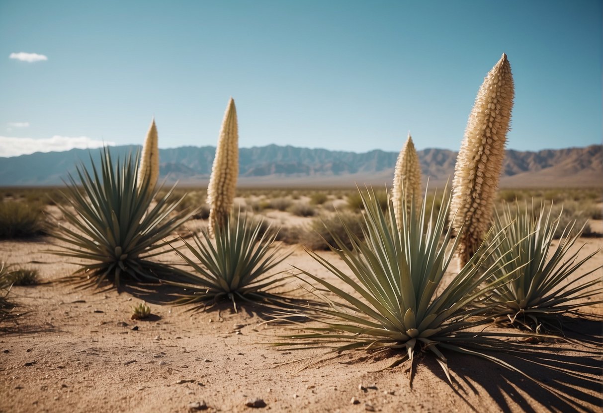 Yucca plants grow in arid desert landscapes with sandy soil and minimal rainfall