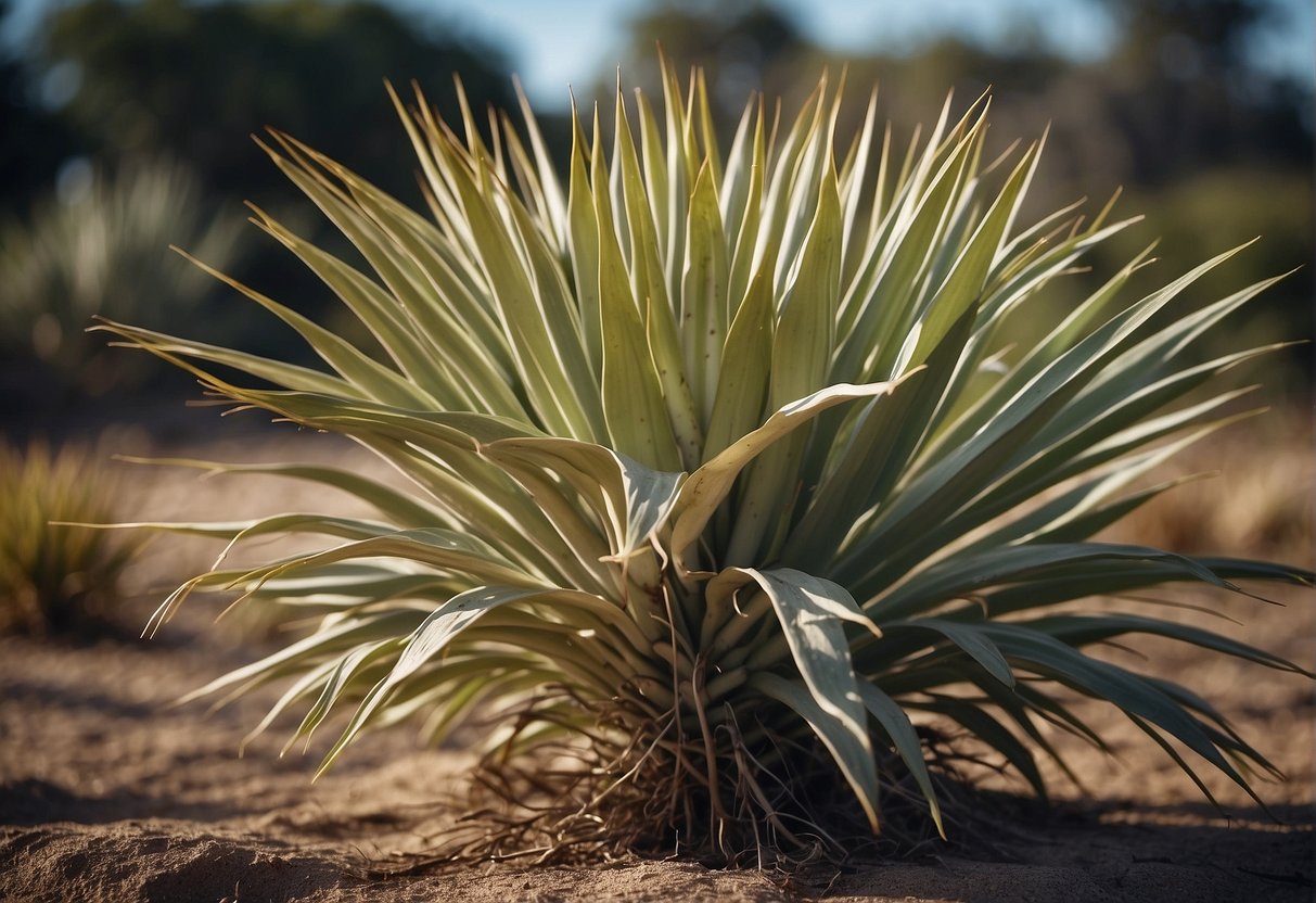 A yucca plant wilting and dying as natural methods are applied