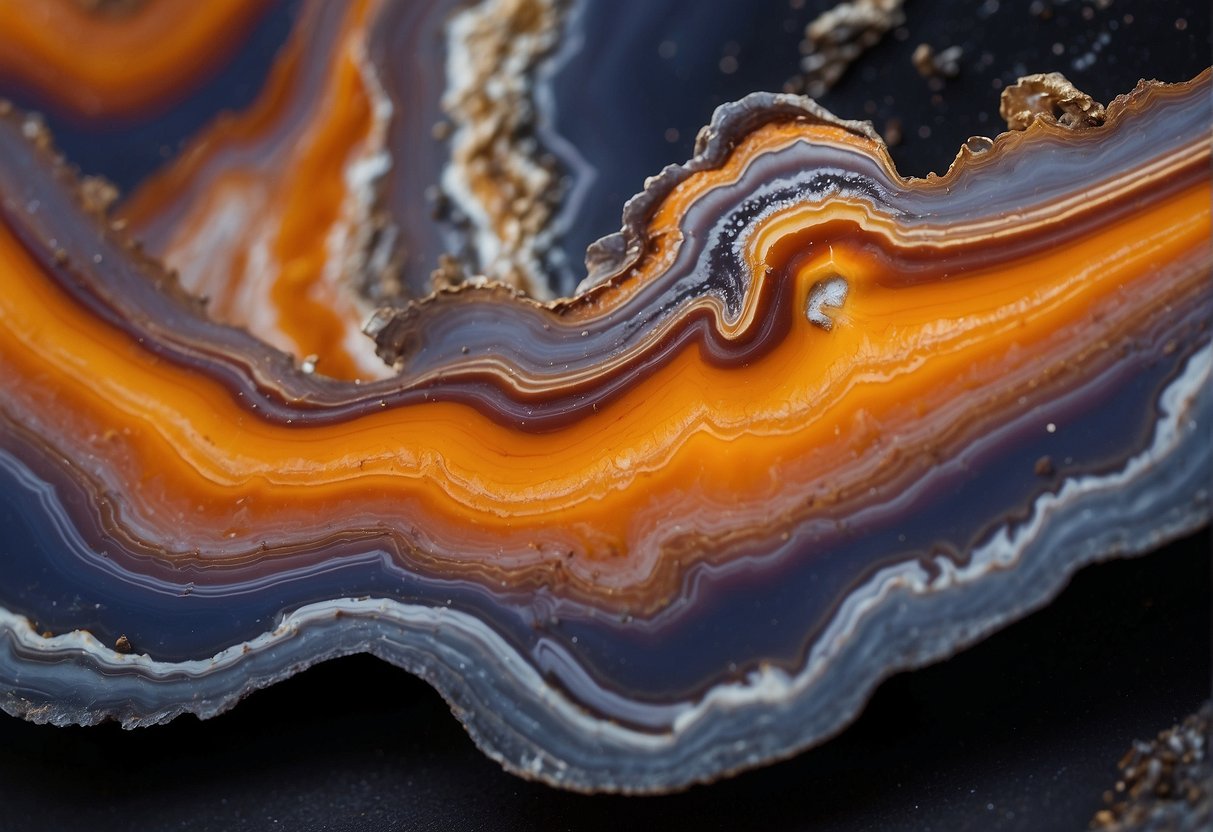 A swirling mass of molten rock cools and solidifies, creating layers of vibrant colors and unique patterns, forming the intricate beauty of agate